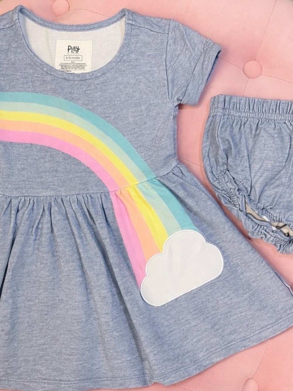 HARD TO FIND Little Sleepies Heather Blue Rainbow Bamboo Dress & Bloomers 6-12